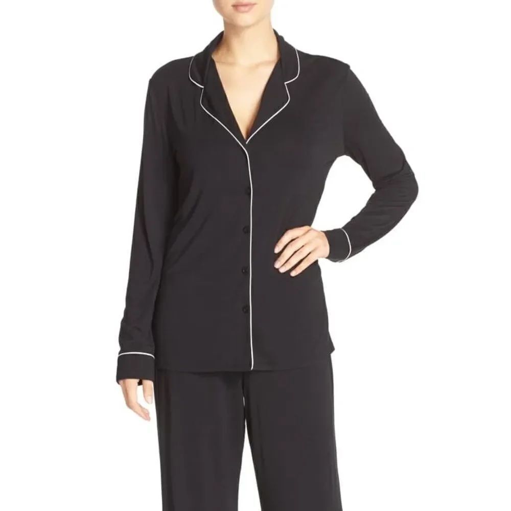 Black White Piping Long Sleeve PJ Top SzXS